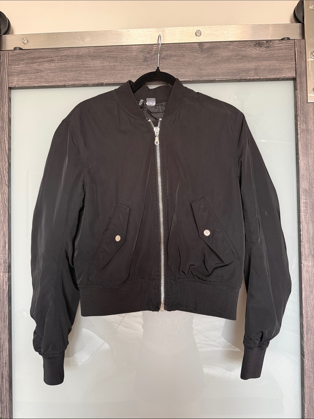 H&M Black Bomber Jacket with Silver Zipper